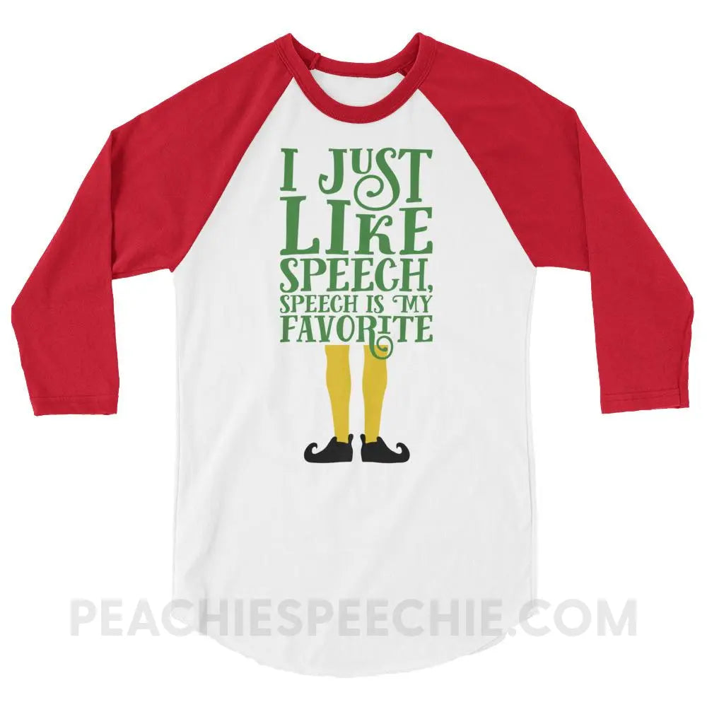 Speech Elf Baseball Tee - White/Red / XS - T-Shirts & Tops peachiespeechie.com