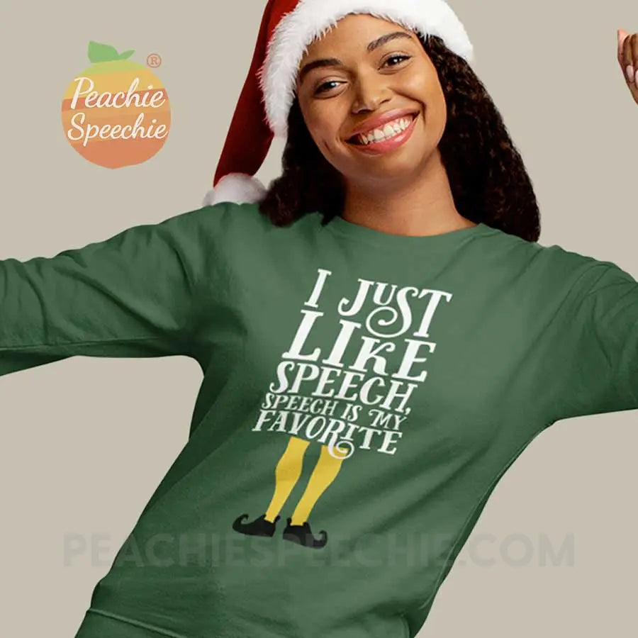 Speech Elf Organic French Terry Crewneck - Bottle Green / S - Hoodies & Sweatshirts peachiespeechie.com