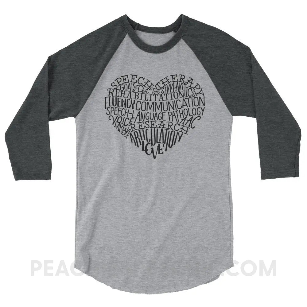 Speech Heart Baseball Tee - Heather Grey/Heather Charcoal / XS T-Shirts & Tops peachiespeechie.com