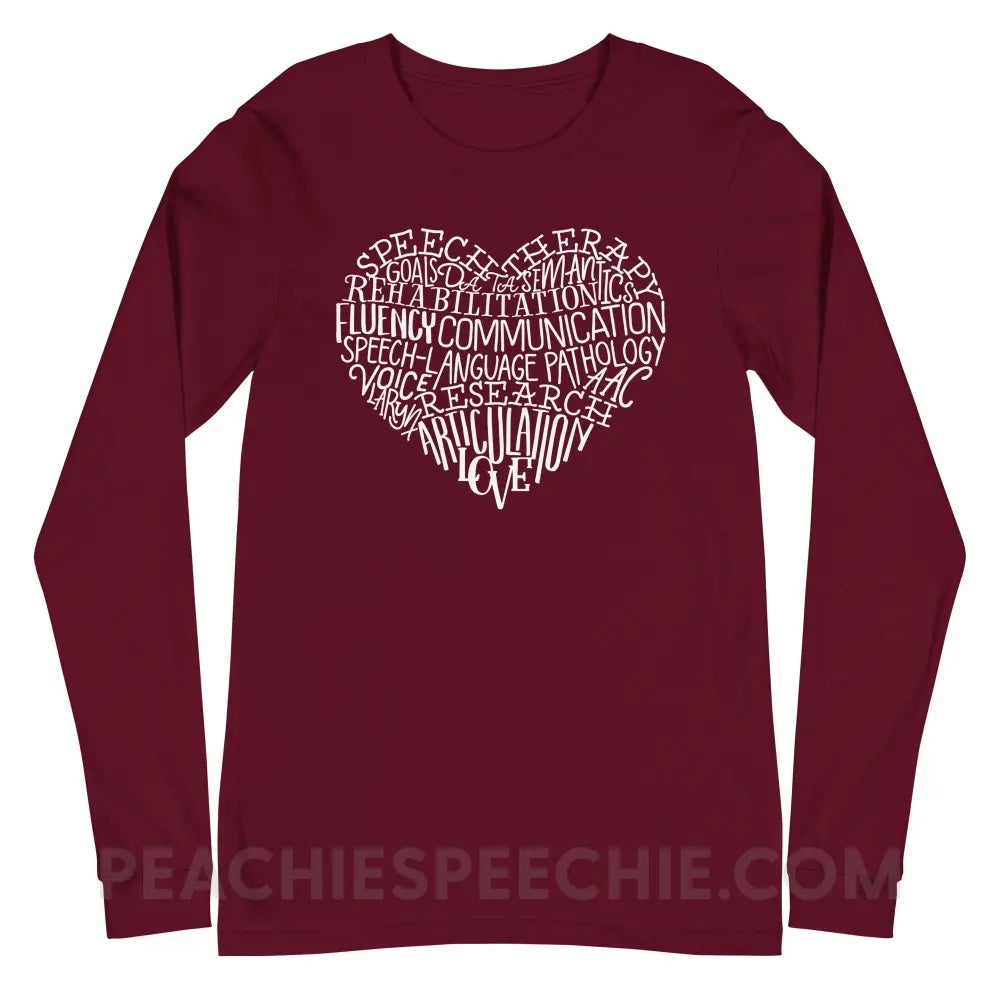 Speech Heart Premium Long Sleeve - Maroon / S T - Shirts & Tops peachiespeechie.com