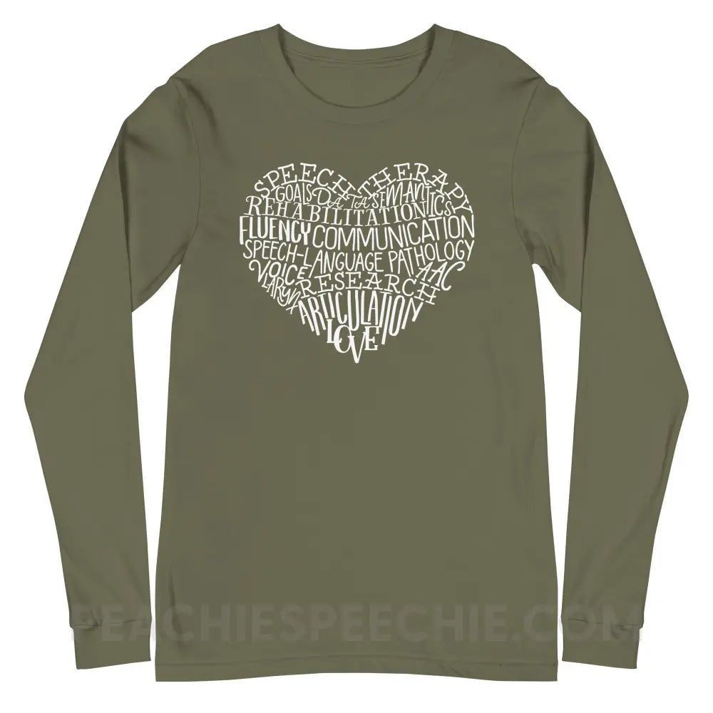 Speech Heart Premium Long Sleeve - Military Green / S T - Shirts & Tops peachiespeechie.com
