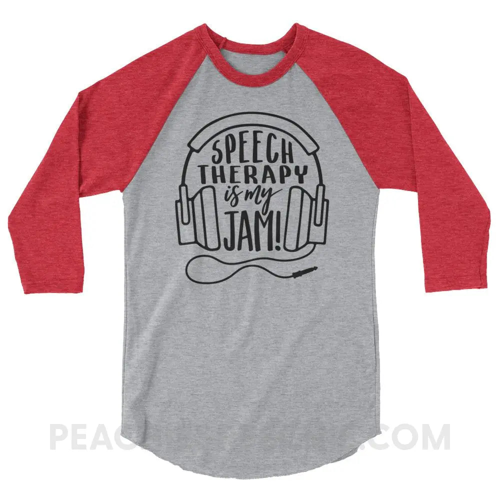 Speech Is My Jam Baseball Tee - Heather Grey/Heather Red / XS T - Shirts & Tops peachiespeechie.com