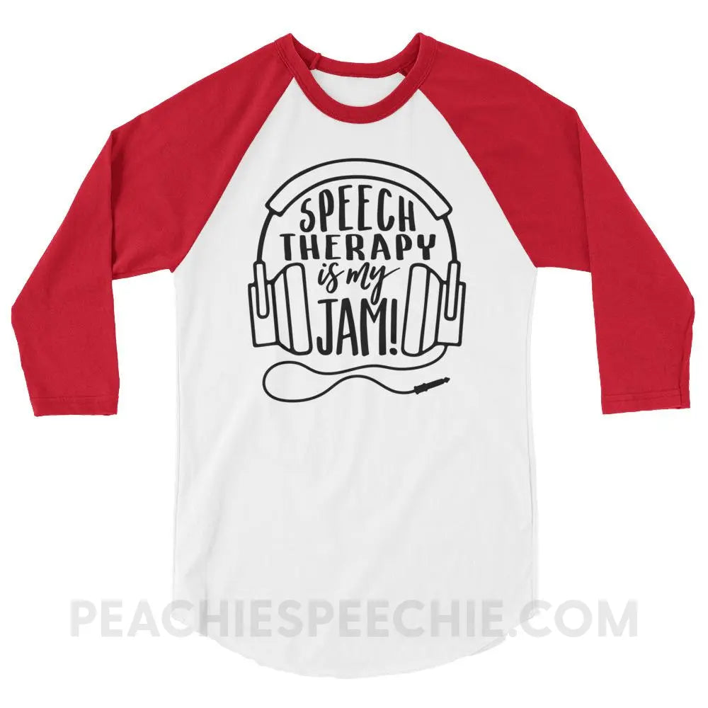 Speech Is My Jam Baseball Tee - White/Red / XS T - Shirts & Tops peachiespeechie.com