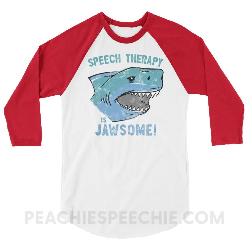 Speech Is Jawsome Baseball Tee - White/Red / XS T-Shirts & Tops peachiespeechie.com