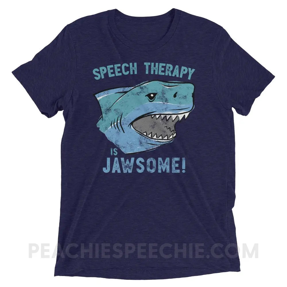 Speech Is Jawsome Tri-Blend Tee - Navy Triblend / XS - T-Shirts & Tops peachiespeechie.com