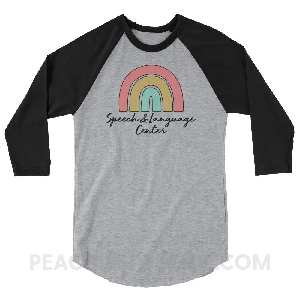 Speech & Language Center Baseball Tee - Heather Grey/Black / XS - peachiespeechie.com