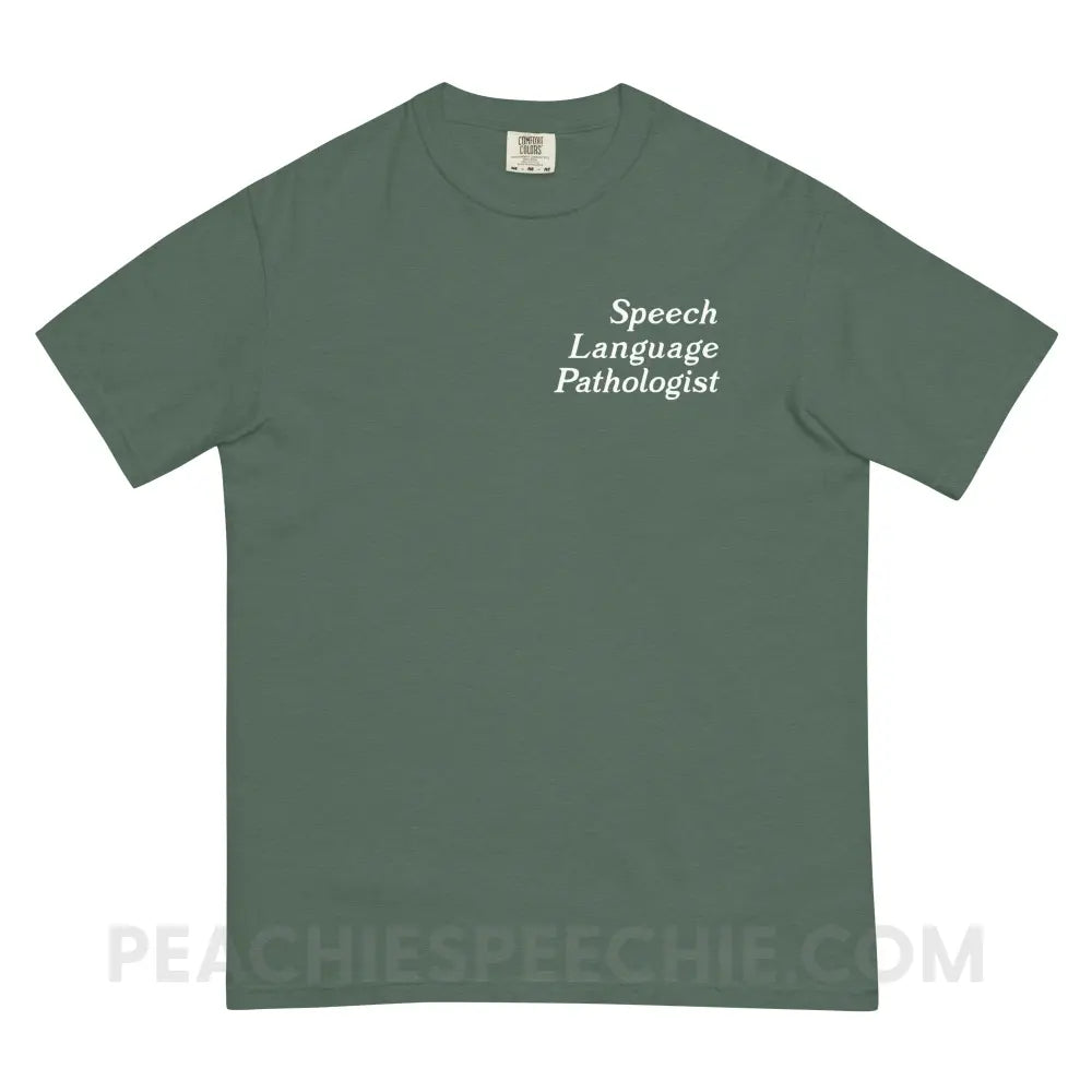 Speech Language Fluency Voice Flowers Comfort Colors Tee - Blue Spruce / S - peachiespeechie.com