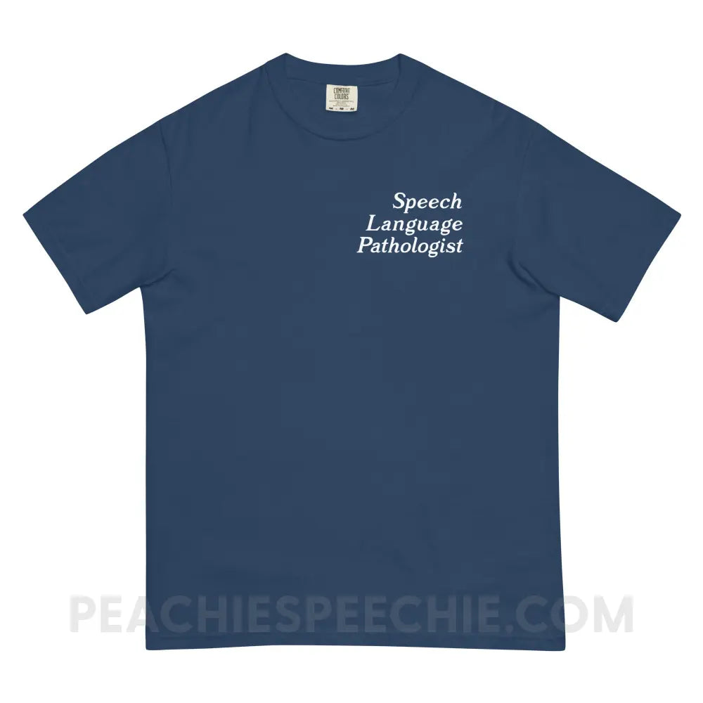 Speech Language Fluency Voice Flowers Comfort Colors Tee - True Navy / S - peachiespeechie.com