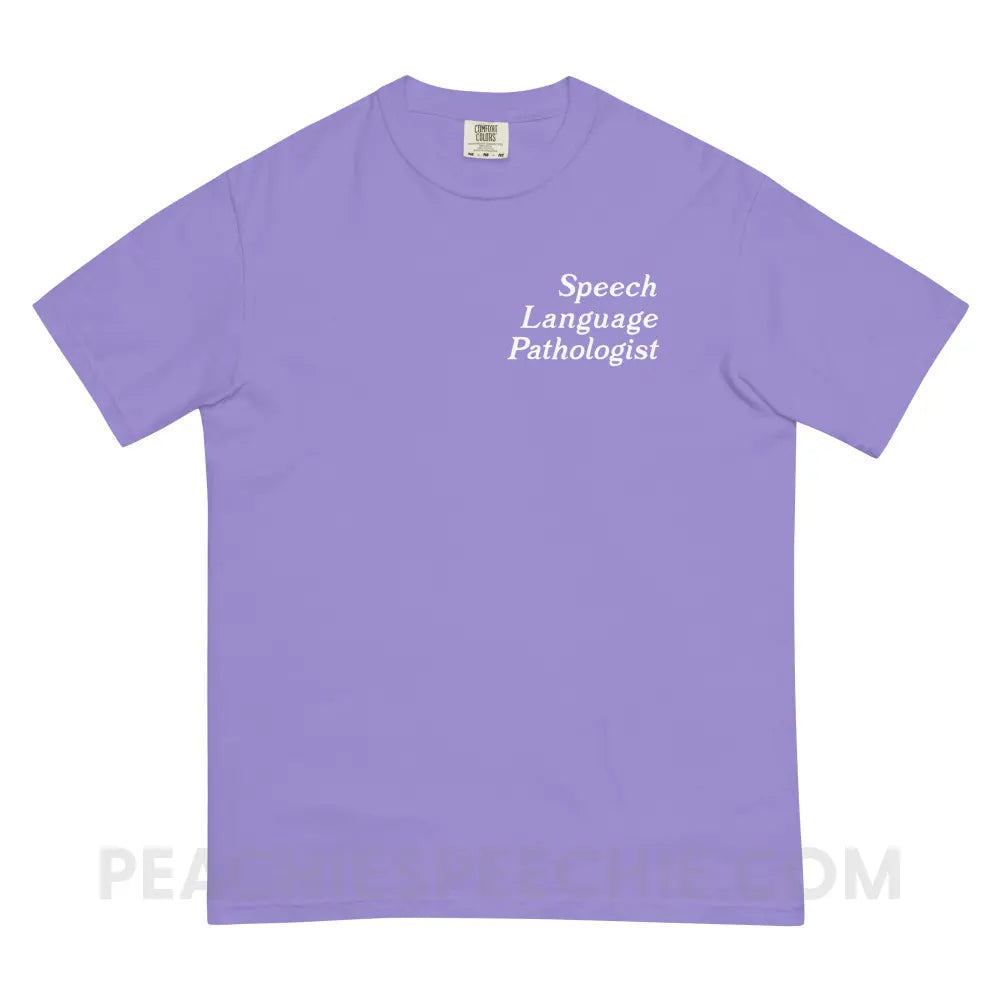 Speech Language Fluency Voice Flowers Comfort Colors Tee - Violet / S - peachiespeechie.com