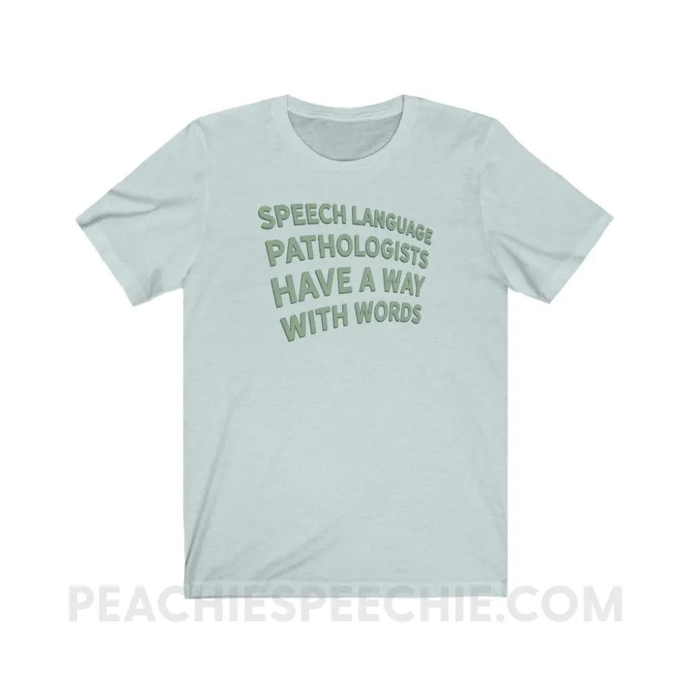 Speech Language Pathologists Have A Way With Words Premium Soft Tee - Heather Ice Blue / S - T-Shirt peachiespeechie.com