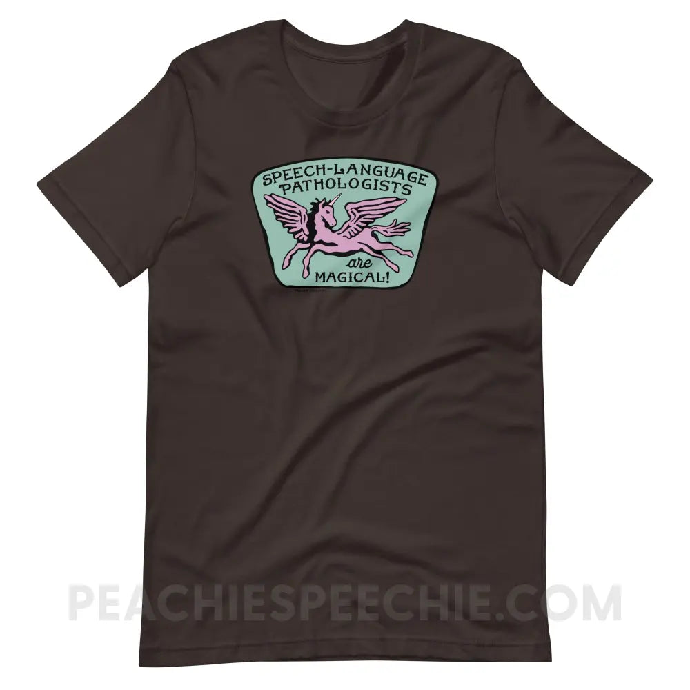 Speech-Language Pathologists Are Magical Premium Soft Tee - Brown / S - T-Shirt peachiespeechie.com