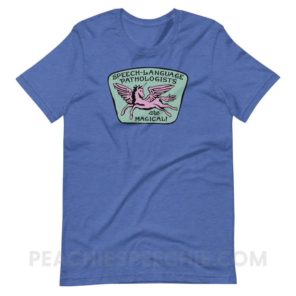 Speech-Language Pathologists Are Magical Premium Soft Tee - Heather True Royal / S - T-Shirt peachiespeechie.com