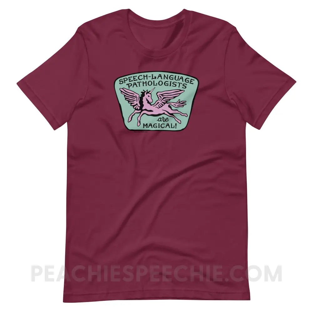 Speech-Language Pathologists Are Magical Premium Soft Tee - Maroon / S - T-Shirt peachiespeechie.com