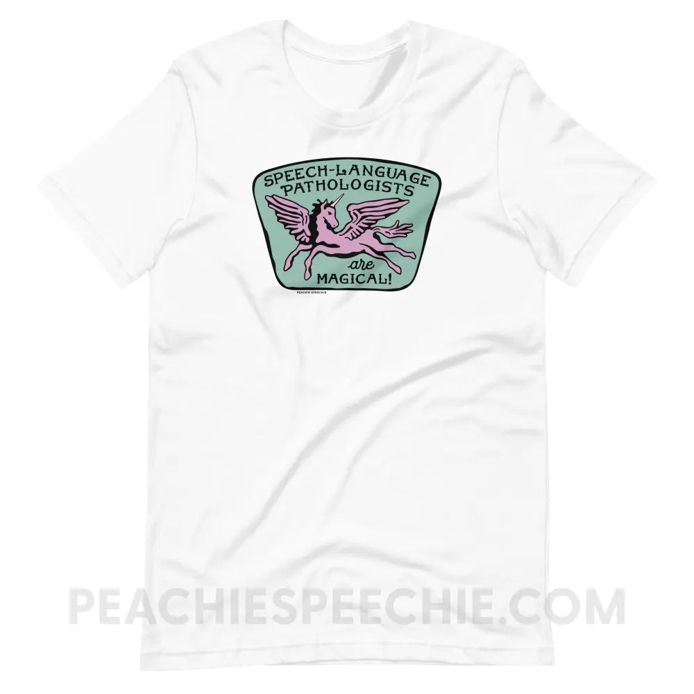 Speech-Language Pathologists Are Magical Premium Soft Tee - White / S - T-Shirt peachiespeechie.com