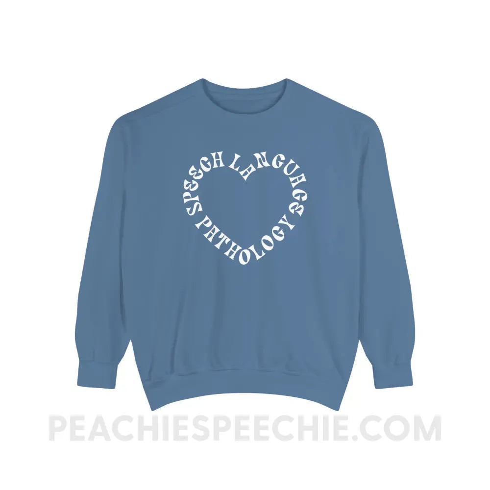 Speech Language Pathology Heart Comfort Colors Crewneck - Blue Jean / S - Sweatshirt peachiespeechie.com