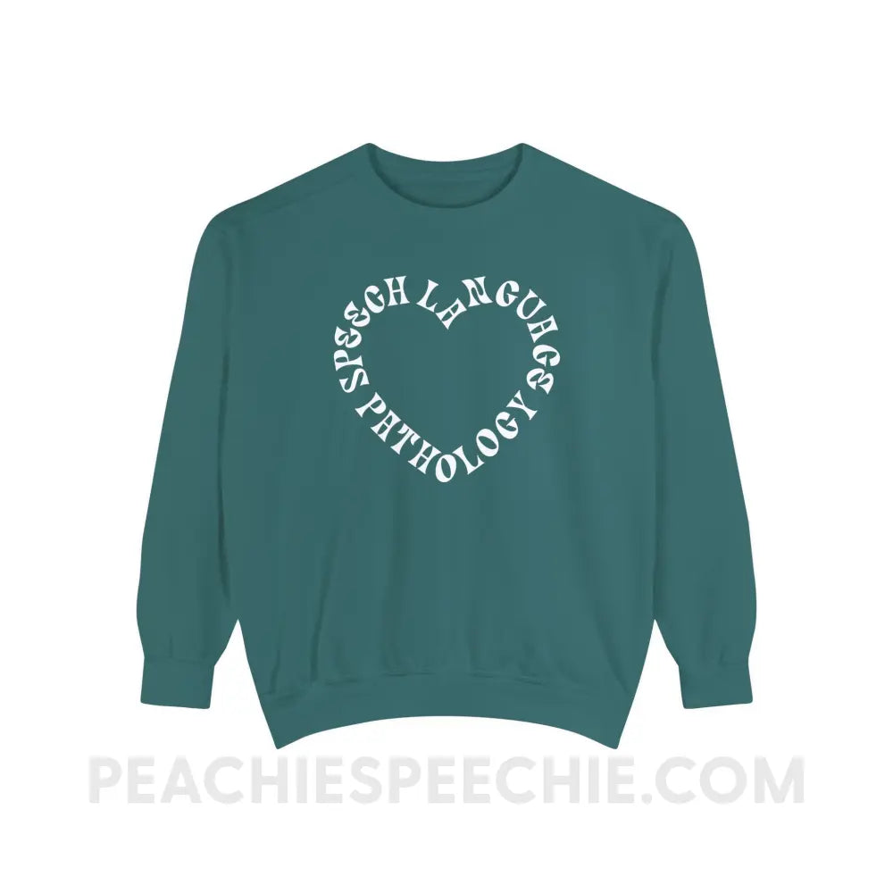 Speech Language Pathology Heart Comfort Colors Crewneck - Blue Spruce / S - Sweatshirt peachiespeechie.com