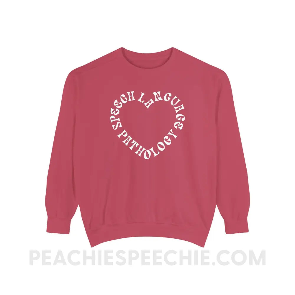 Speech Language Pathology Heart Comfort Colors Crewneck - Crimson / S - Sweatshirt peachiespeechie.com