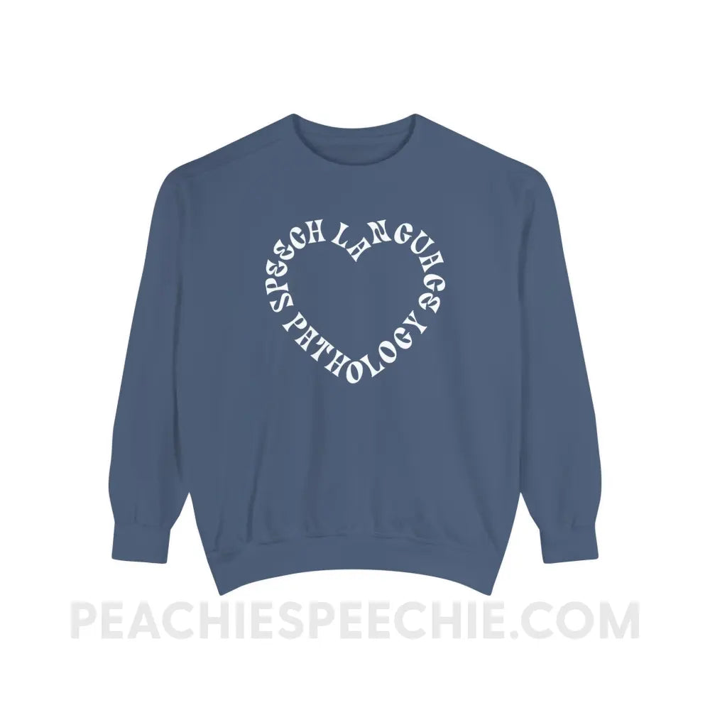 Speech Language Pathology Heart Comfort Colors Crewneck - Denim / S - Sweatshirt peachiespeechie.com