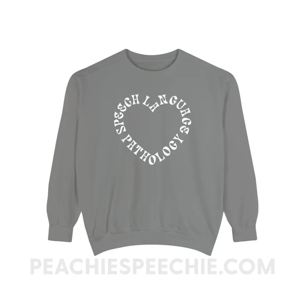 Speech Language Pathology Heart Comfort Colors Crewneck - Grey / S - Sweatshirt peachiespeechie.com