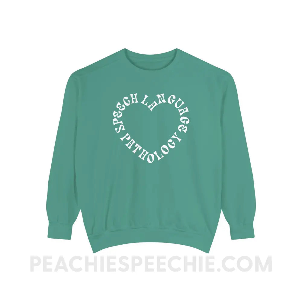 Speech Language Pathology Heart Comfort Colors Crewneck - Light Green / S - Sweatshirt peachiespeechie.com