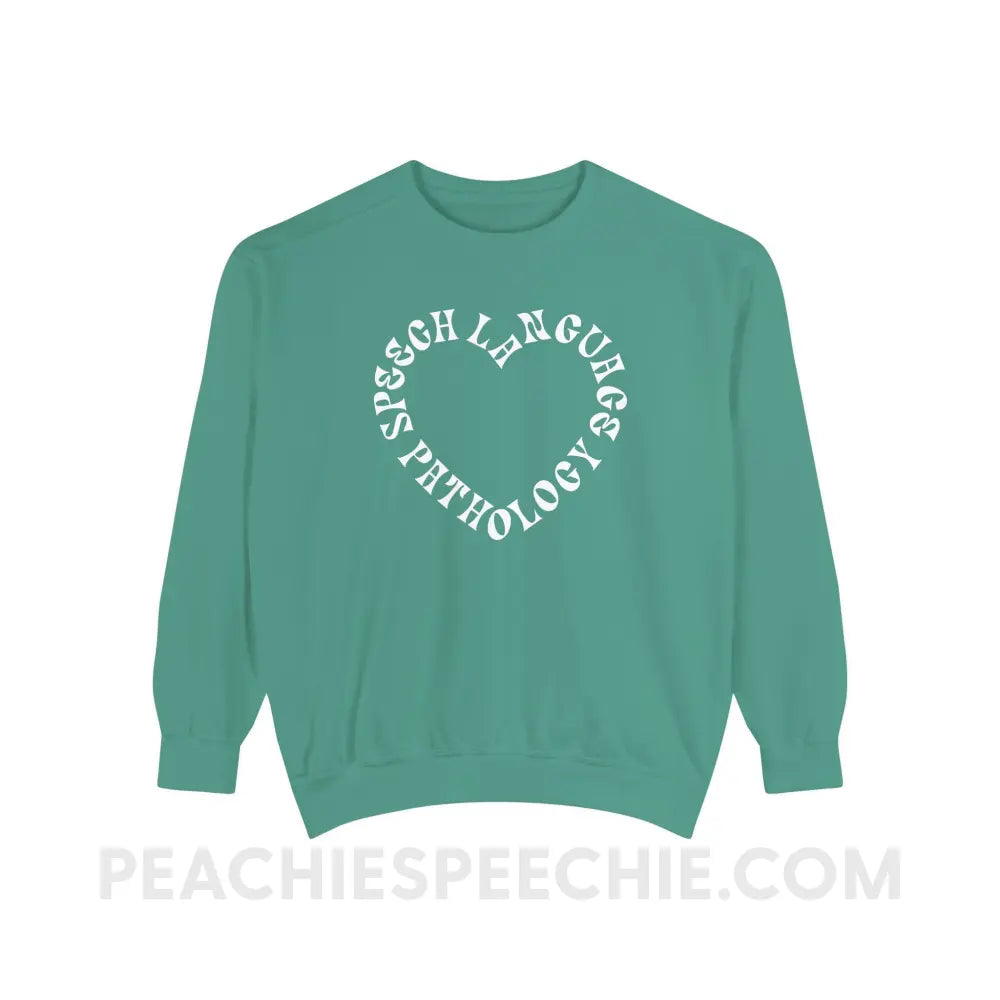 Speech Language Pathology Heart Comfort Colors Crewneck - Light Green / S - Sweatshirt peachiespeechie.com