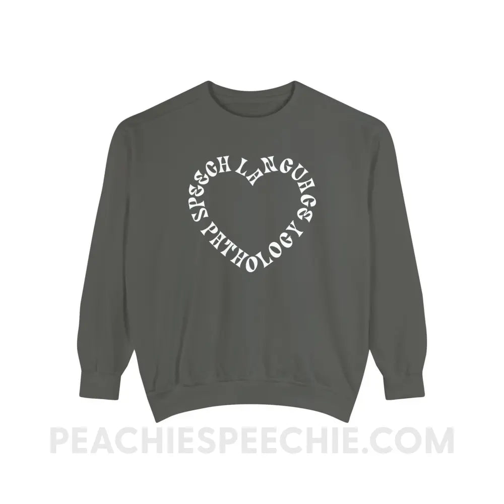 Speech Language Pathology Heart Comfort Colors Crewneck - Pepper / S - Sweatshirt peachiespeechie.com