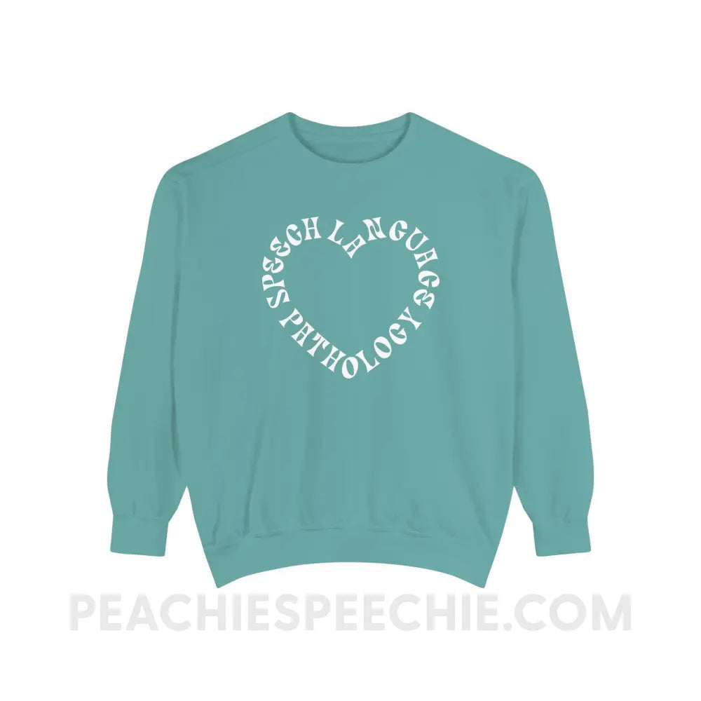 Speech Language Pathology Heart Comfort Colors Crewneck - Seafoam / S - Sweatshirt peachiespeechie.com