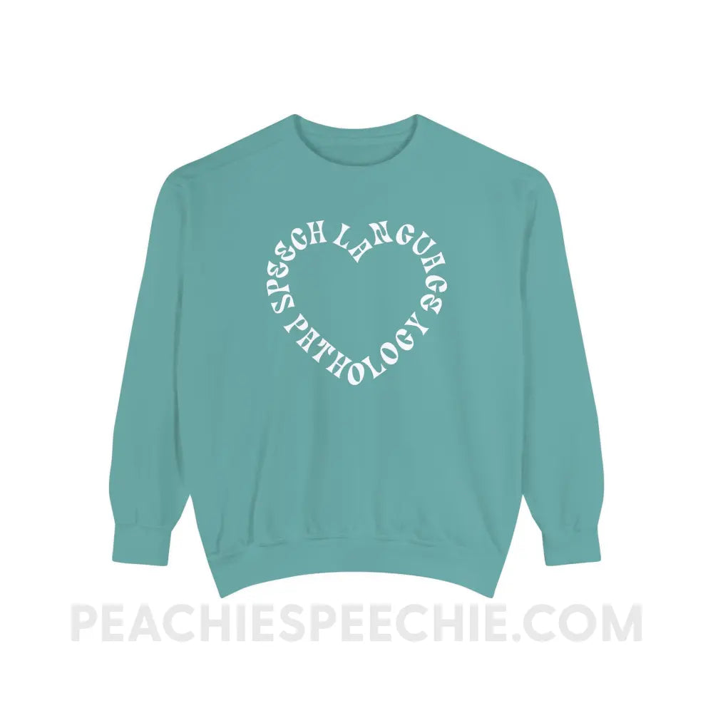 Speech Language Pathology Heart Comfort Colors Crewneck - Seafoam / S - Sweatshirt peachiespeechie.com
