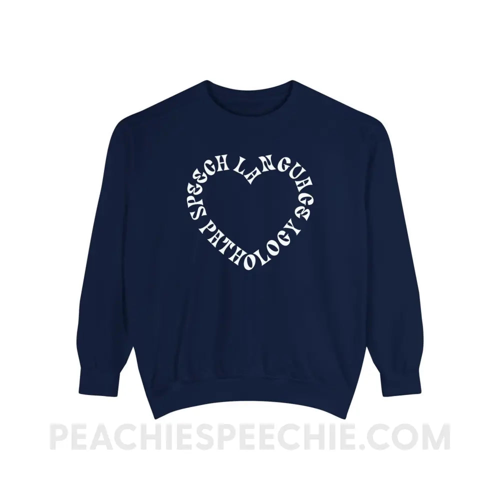 Speech Language Pathology Heart Comfort Colors Crewneck - True Navy / S - Sweatshirt peachiespeechie.com