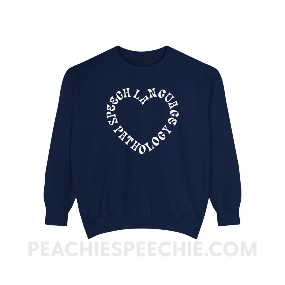 Speech Language Pathology Heart Comfort Colors Crewneck - True Navy / S - Sweatshirt peachiespeechie.com