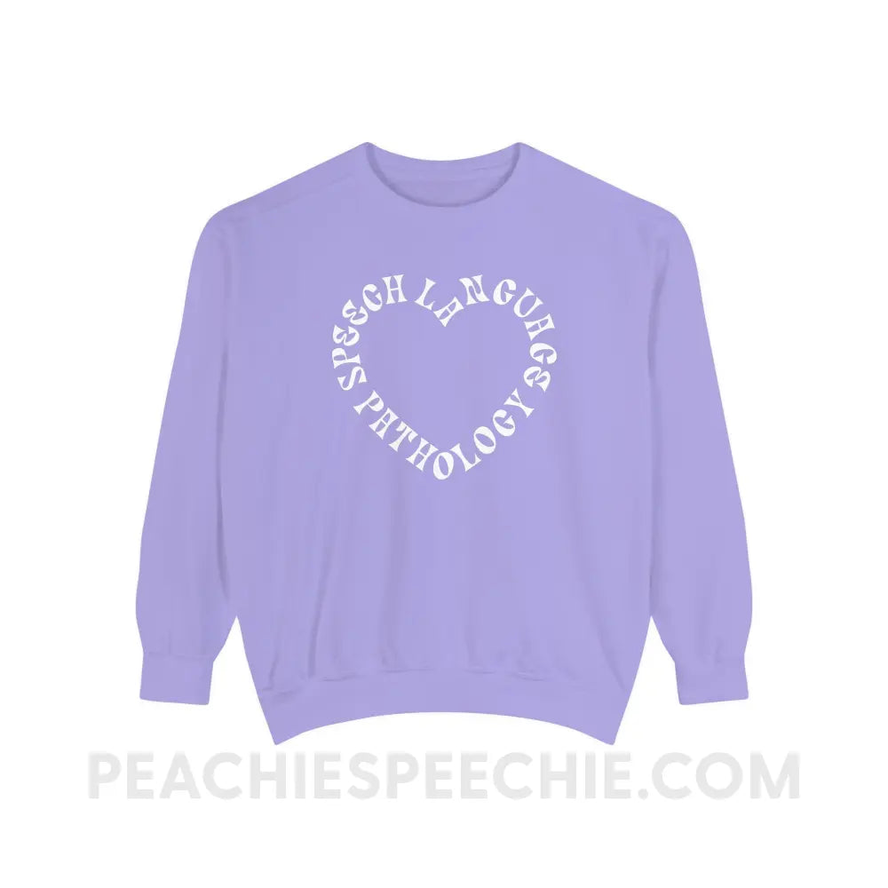 Speech Language Pathology Heart Comfort Colors Crewneck - Violet / S - Sweatshirt peachiespeechie.com