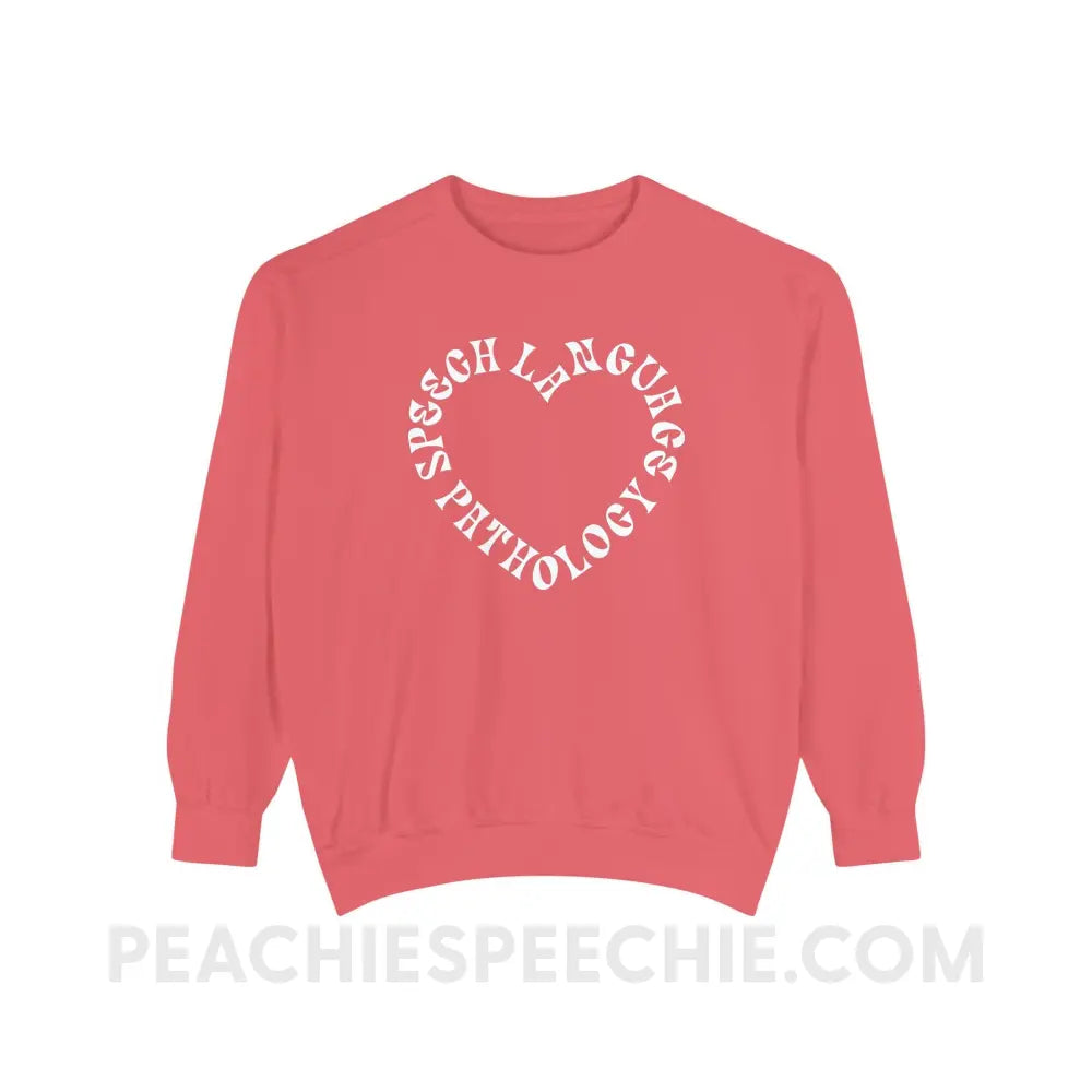 Speech Language Pathology Heart Comfort Colors Crewneck - Watermelon / S - Sweatshirt peachiespeechie.com