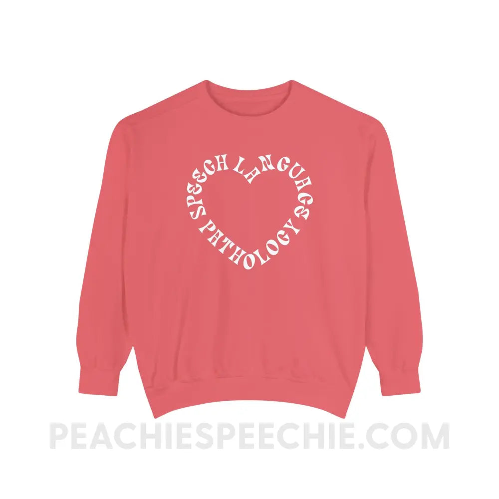 Speech Language Pathology Heart Comfort Colors Crewneck - Watermelon / S - Sweatshirt peachiespeechie.com