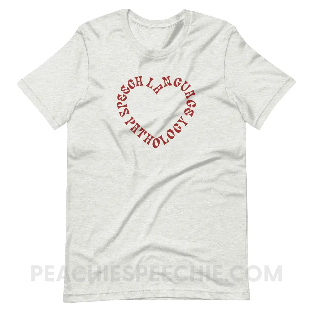 Speech Language Pathology Heart Premium Soft Tee - Ash / S - peachiespeechie.com