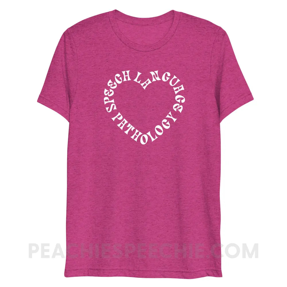 Speech Language Pathology Heart Tri-Blend Tee - Berry Triblend / XS - peachiespeechie.com