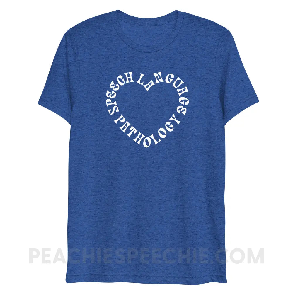 Speech Language Pathology Heart Tri-Blend Tee - True Royal Triblend / XS - peachiespeechie.com