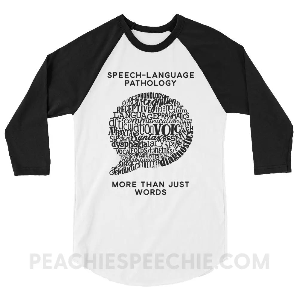 Speech-Language Pathology | More Than Words Baseball Tee - White/Black / XS - T-Shirts & Tops | peachiespeechie.com