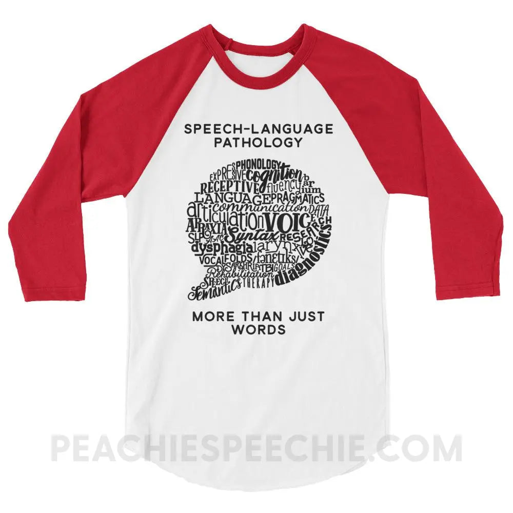 Speech-Language Pathology | More Than Words Baseball Tee - White/Red / XS - T-Shirts & Tops | peachiespeechie.com