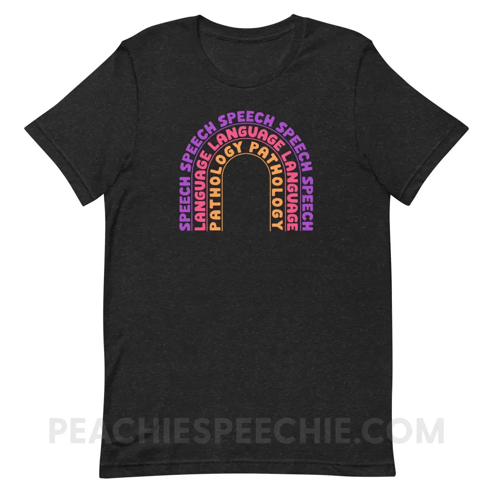 Speech Language Pathology Rainbow Premium Soft Tee - Black Heather / XS - peachiespeechie.com