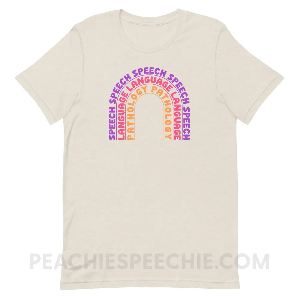 Speech Language Pathology Rainbow Premium Soft Tee - Heather Dust / S - peachiespeechie.com