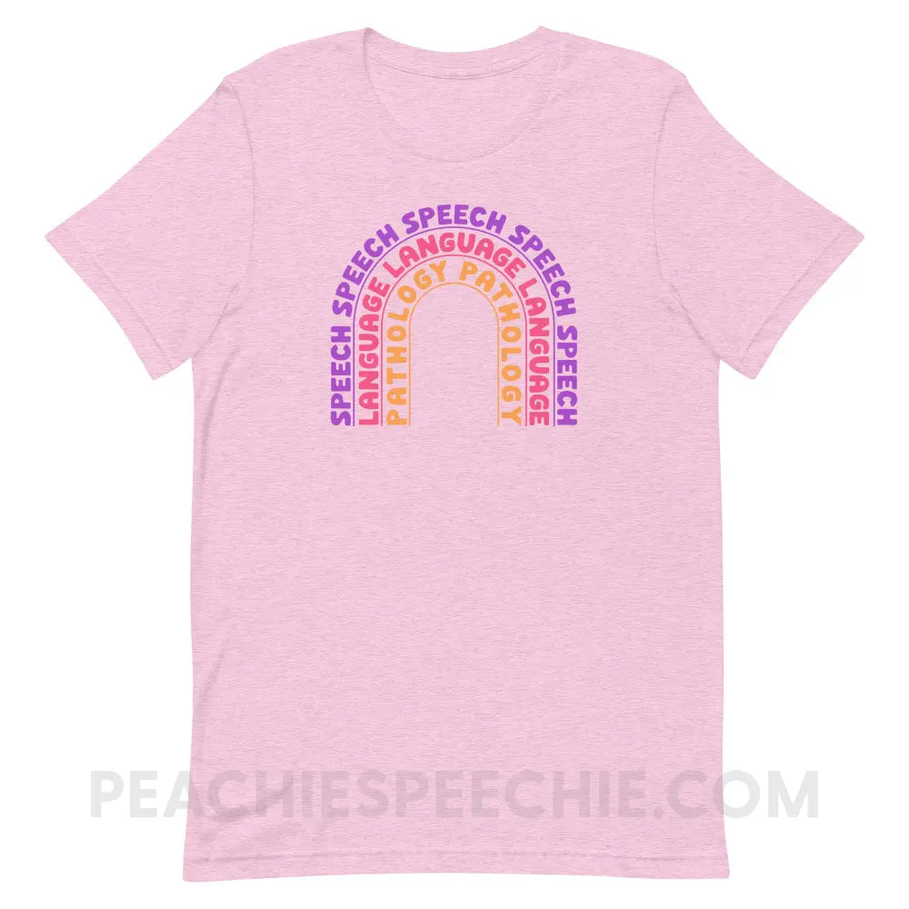 Speech Language Pathology Rainbow Premium Soft Tee - Heather Prism Lilac / XS - peachiespeechie.com