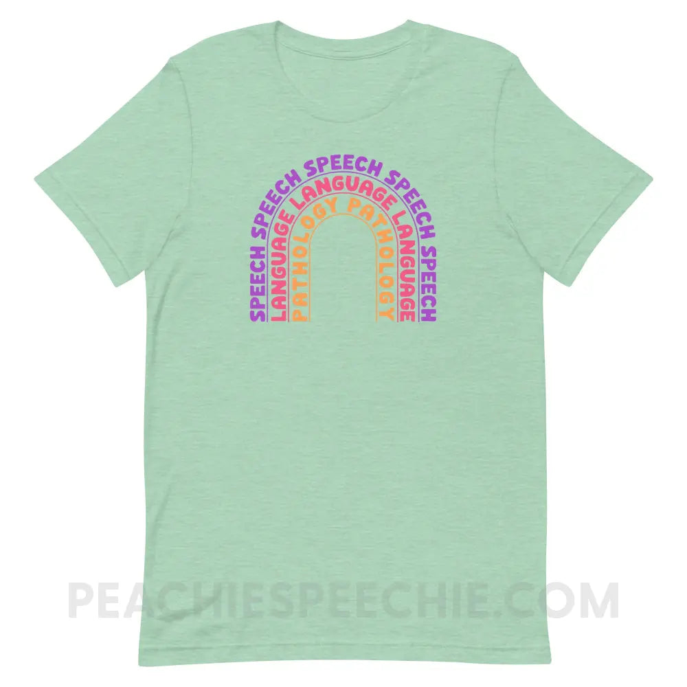 Speech Language Pathology Rainbow Premium Soft Tee - Heather Prism Mint / XS - peachiespeechie.com