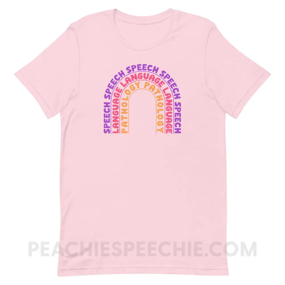 Speech Language Pathology Rainbow Premium Soft Tee - Pink / S - peachiespeechie.com