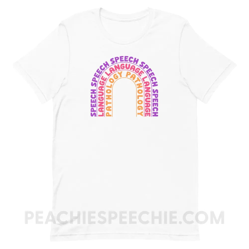 Speech Language Pathology Rainbow Premium Soft Tee - peachiespeechie.com