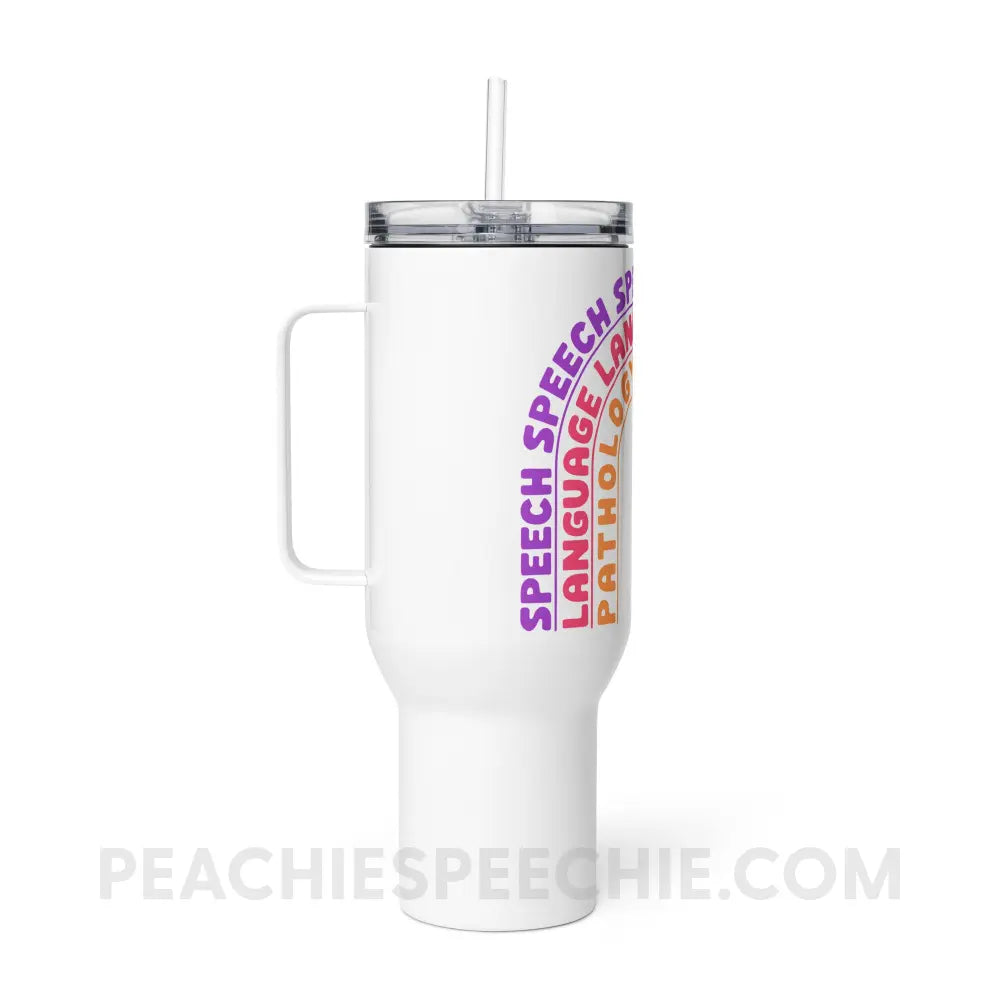 Speech Language Pathology Rainbow Travel Mug - peachiespeechie.com