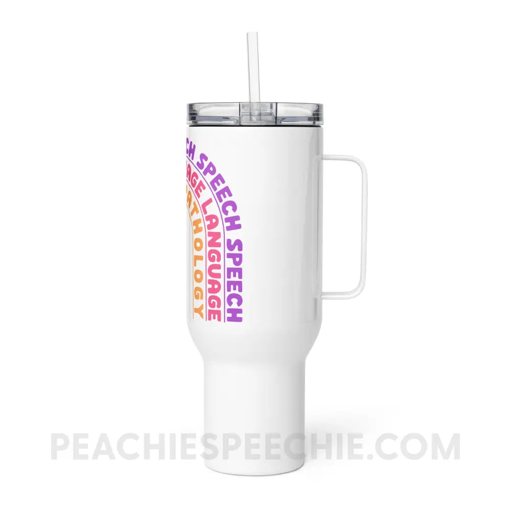 Speech Language Pathology Rainbow Travel Mug - peachiespeechie.com