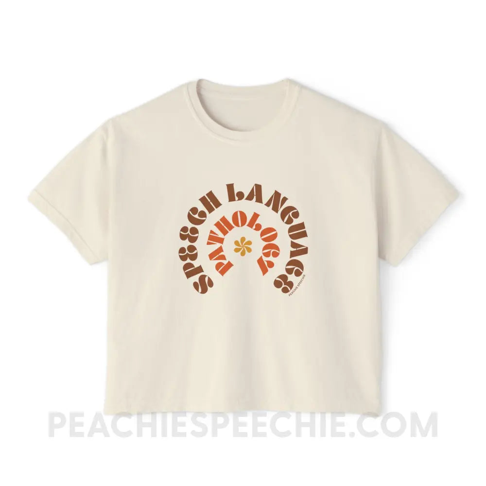 Speech Language Pathology Retro Flower Comfort Colors Boxy Tee - Ivory / S - T-Shirt peachiespeechie.com