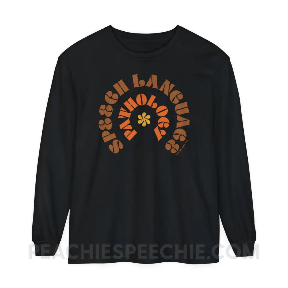 Speech Language Pathology Retro Flower Comfort Colors Long Sleeve - Black / S - Long-sleeve peachiespeechie.com
