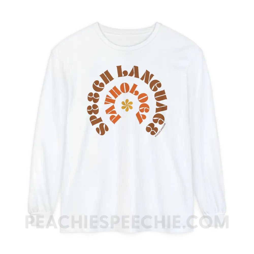 Speech Language Pathology Retro Flower Comfort Colors Long Sleeve - White / S - Long-sleeve peachiespeechie.com