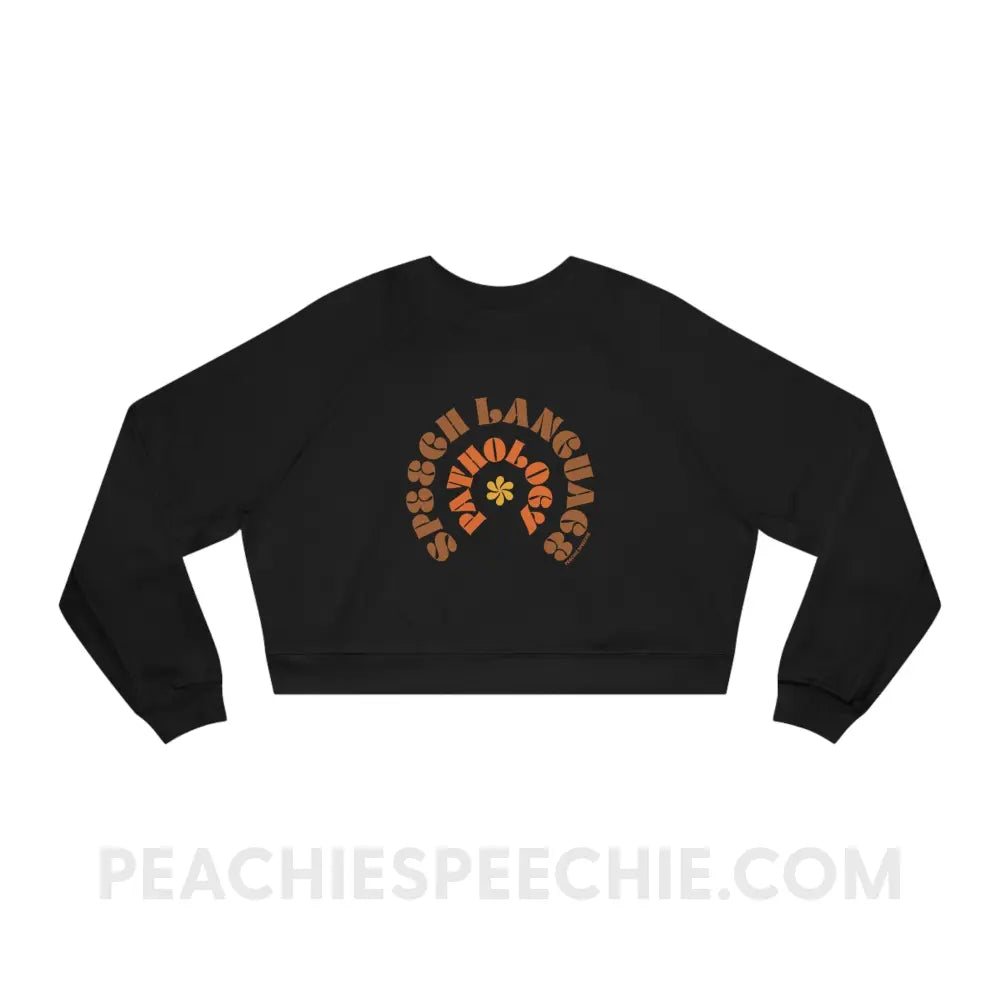 Speech Language Pathology Retro Flower Premium Crop Crewneck - Black / S - Sweatshirt peachiespeechie.com